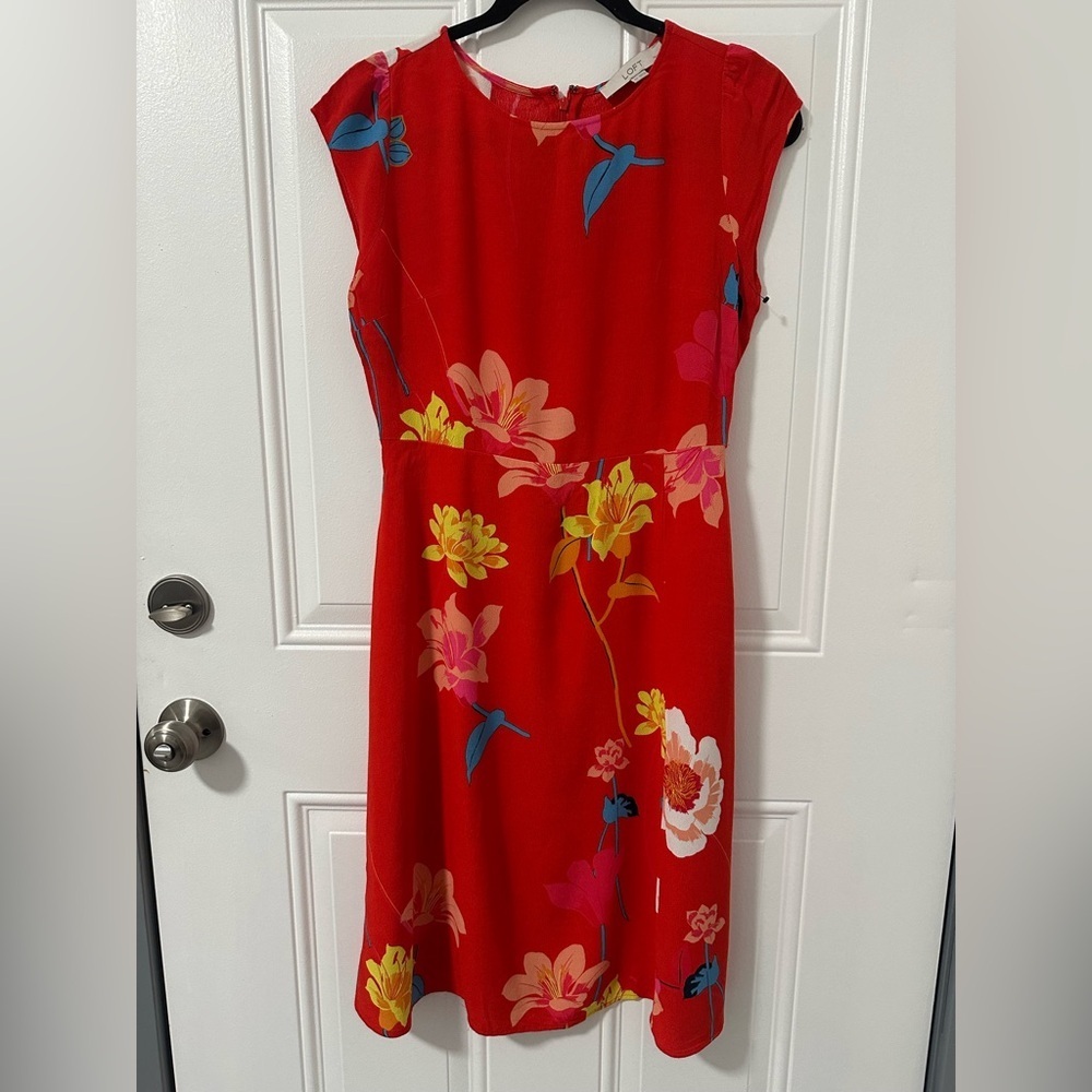 LOFT Petites Red Floral Fit & Flare Dress – Size 6P - Picture 3 of 14